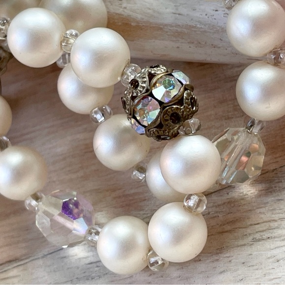 Vintage Judy Lee Faux Pearl Aurora Borealis Signed Necklace - Picture 7 of 11